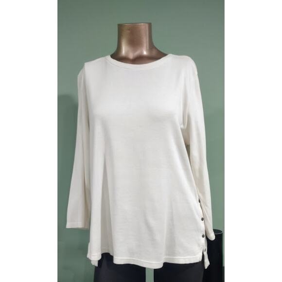 J. Jill 3/4 Sleeve Tunic with Side Buttons, Cream, Sz MP - Picture 1 of 5